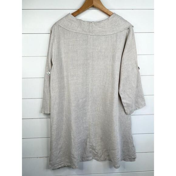 Ali Miles Cowl Neck 3/4 Sleeve Linen Top Oversized with Pockets Beige Size M - Picture 2 of 13